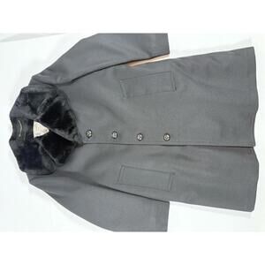London Fog Black Wool Coat with Faux Fur Collar 36R